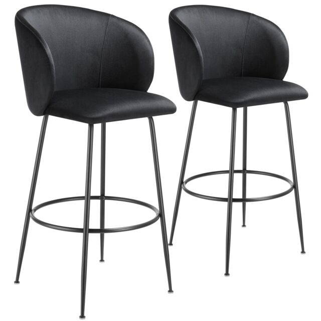 Bar Stool Luana - with backrest, velvet look and padded Black black/black 60 x 51 x 106 cm 2