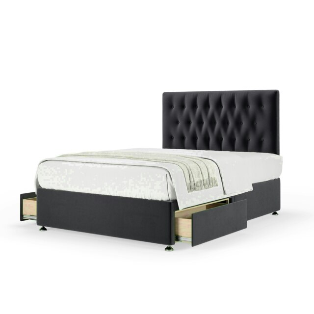 Graphite Plush Velvet 2 Drawer Divan Base and Lona Headboard Double