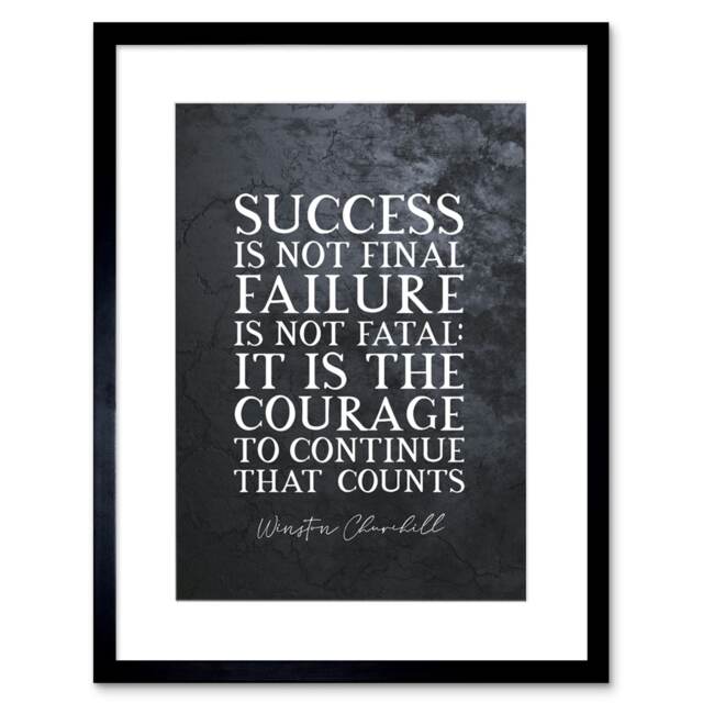"Slate Quote Winston Churchill Success 9x7"" Black Framed Wall Art Print"