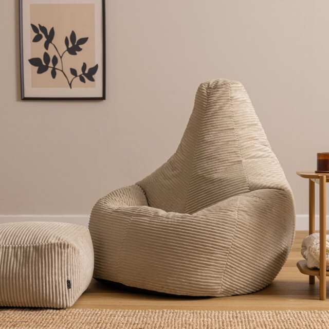 Icon Dalton XL Jumbo Cord Recliner Bean Bag and Footstool, Stone