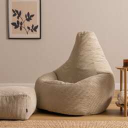 Icon Dalton XL Jumbo Cord Recliner Bean Bag and Footstool, Stone
