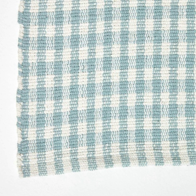 Homescapes Cotton Gingham Check Rug Hand Woven Blue White - 110 x 170 cm Blue Blue