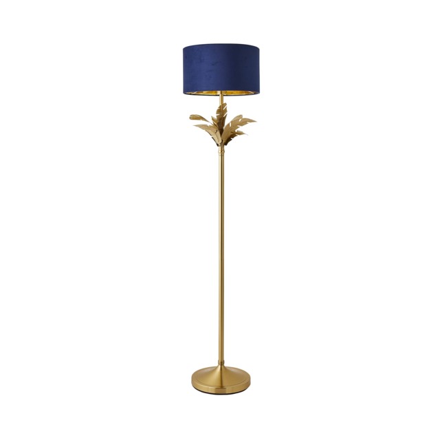 ValueLights Christina Gold Palm Leaf Floor Lamp Navy Blue Velvet Gold Shade