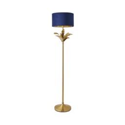 ValueLights Christina Gold Palm Leaf Floor Lamp Navy Blue Velvet Gold Shade