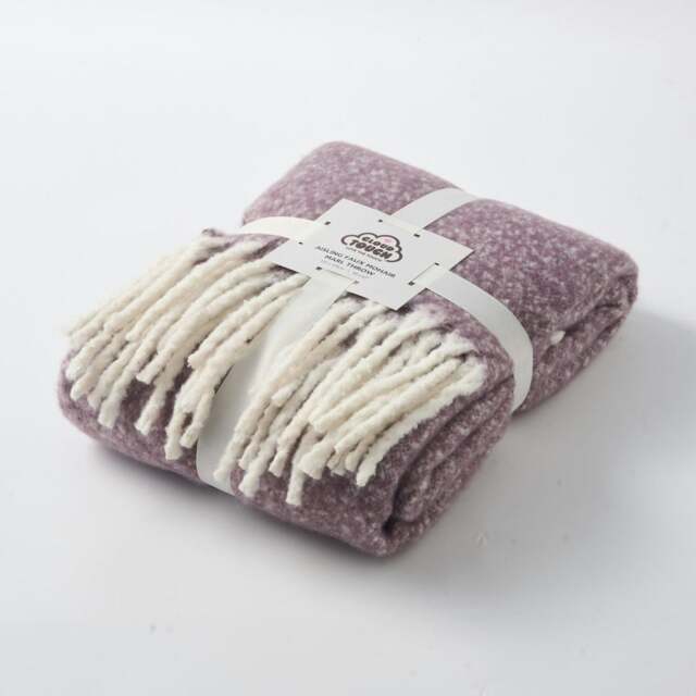 Aisling Marl Faux Mohair Throw - Super Soft, Stylish Tasselled Blanket Purple Thistle 1