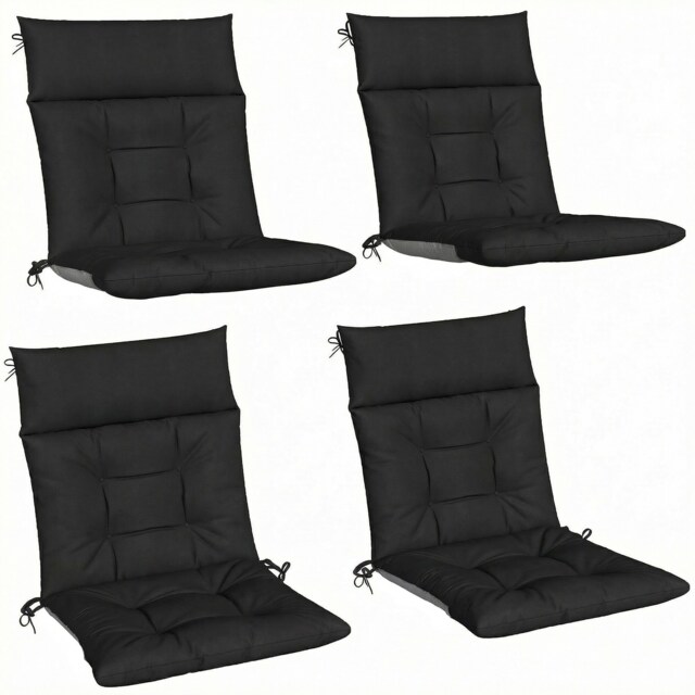 Outsunny Garden Chair Cushions Set of 4, Waterproof Seat Pads, Black Black Black 111.5L x 53W x 10D cm