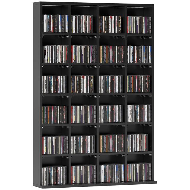 HOMCOM 456 CD 336 DVD Storage Unit, Media Storage Shelf, Wooden Display Unit with Adjustable Shelves, 89 x 130.5 cm, Black