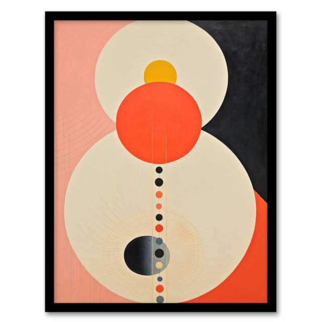 Tangerine Abstract Dream Orbs Orange Pink Black Framed Wall Art Print A4