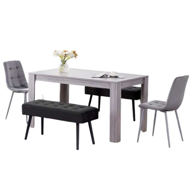 Dining Table and 2 Chairs With 2 Benches Grey 2 Black Velvet Chairs Wood Table Dining Set Furniture