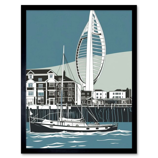 "Portsmouth Historic Dockyard Spinnaker Tower 12x16"" Framed Wall Art Print"