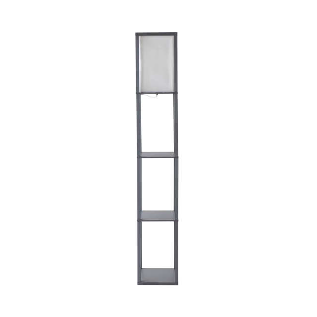 ValueLights Struttura Grey Shelving Floor Lamp Fabric Shade