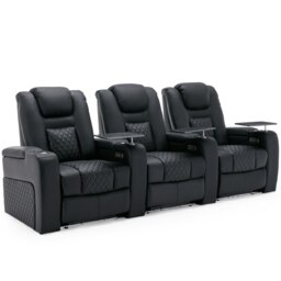 Broadway 3 Seater Cinema Electric Recliner Chair USB LED Base w Tray (Black)