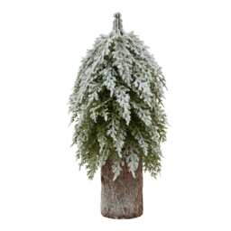 Hill Interiors Wood Snowy Fir Tree Decoration - Brown/White/Green - One Size
