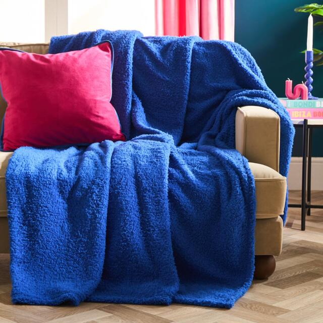 OHS Teddy Fleece Large Throw Blanket Blue Cobalt - 200CMx240CM