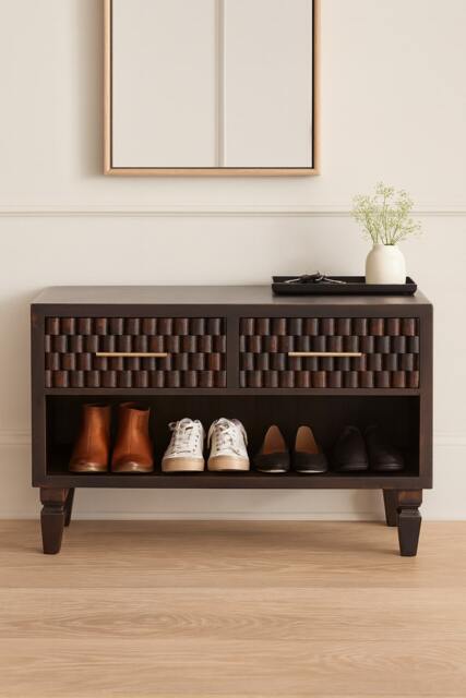 Artisan Furniture Solid Wood Cadiz Carved Shoe Storage Bench