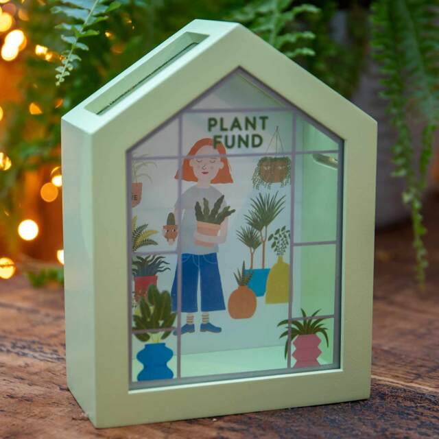 Marshalls Garden Greenhouse Plant Fund Money Box Green Soft green Length 14.5cm x Width 7cm x Height 19cm