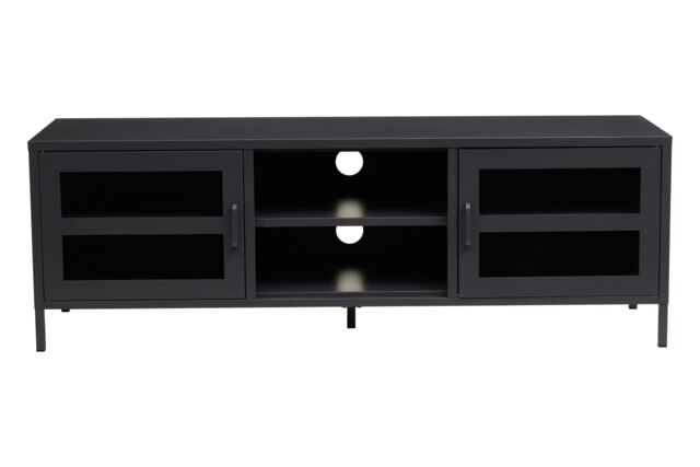 Interiors by Premier Industrial Design Two Door Black Media Unit, Durable Construction Of TV Stand, Versatile Modern TV Cabinet Black