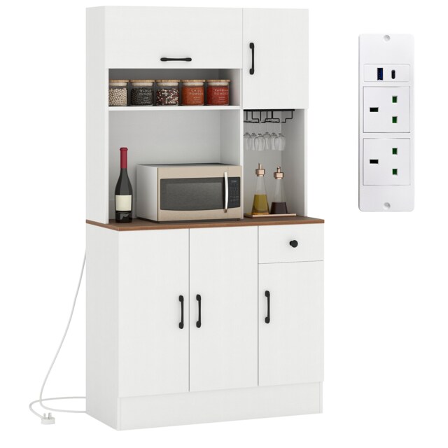 COSTWAY 167cm Tall Pantry Cabinet Kitchen Storage Cabinet w/Power Outlets