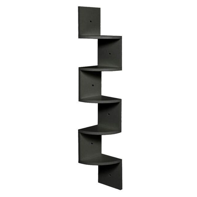 Living and Home 5 Tier Wooden Floating Corner Wall Shelves- Black