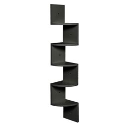 Living and Home 5 Tier Wooden Floating Corner Wall Shelves- Black