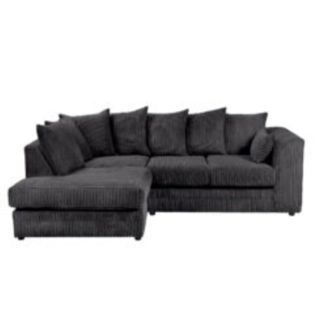 Rivoli L Shape Corner Sofa in Jumbo Cord - Left Hand Facing Chaise Black Five Plus Seater