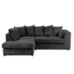 Rivoli L Shape Corner Sofa in Jumbo Cord - Left Hand Facing Chaise Black Five Plus Seater