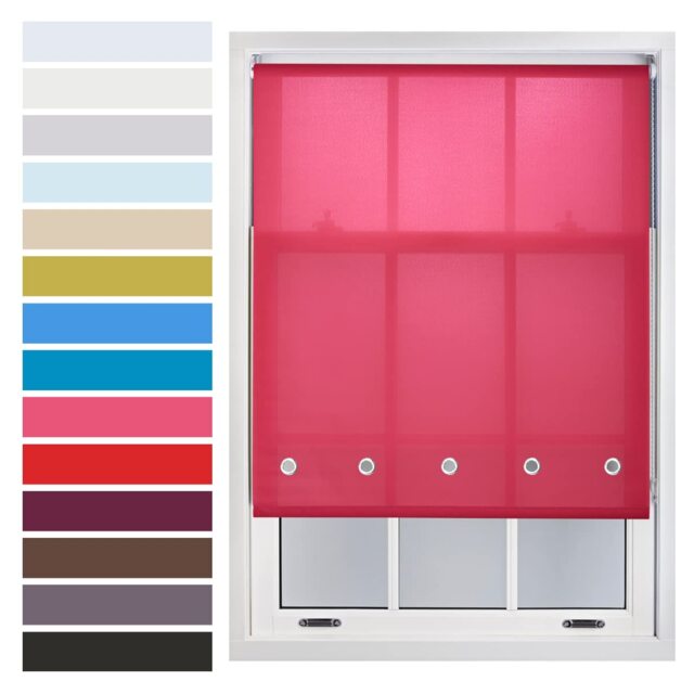 FURNISHED Roller Blinds with Chrome Round Eyelets and Metal Fittings Cut to Size Sheer Window Shade Pink Fuchsia (W) 60cm x (L) 165cm