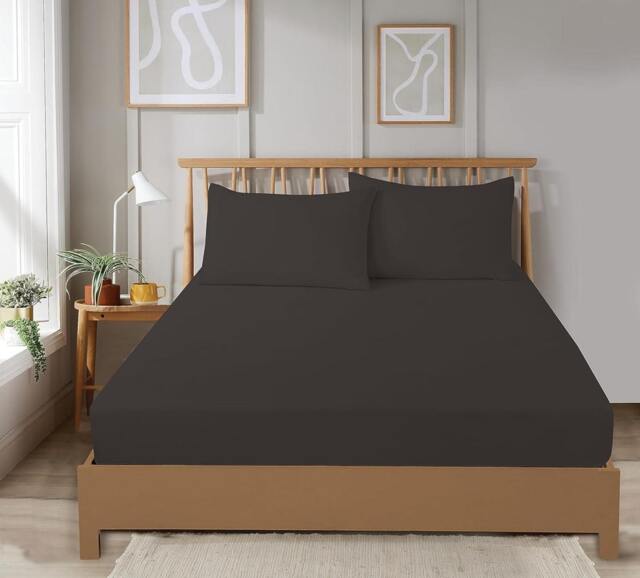 Super Soft Plain Dye Fitted Sheet in Grey - Double Grey Grey Double