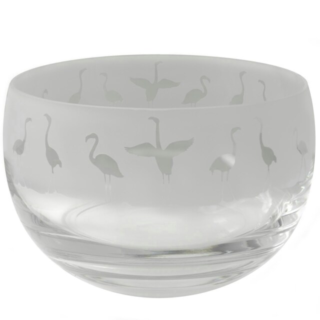 Animo Glass Decortive Etched Small Bowl Flamingo