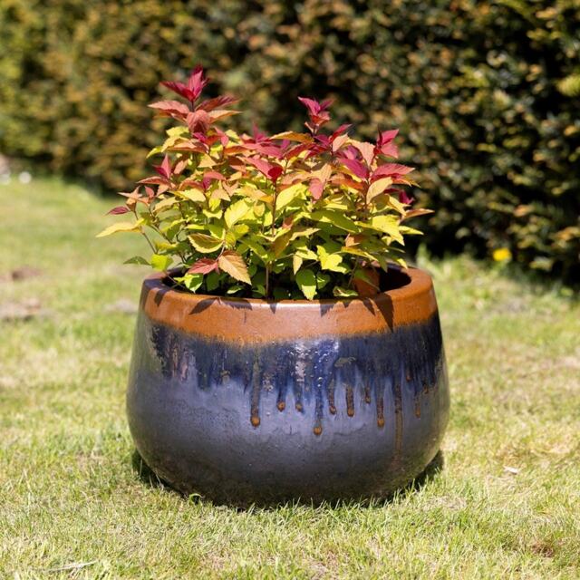 Primrose Terracotta Tall Round Honey Pot Style Planter In Grey and Blue 26cm