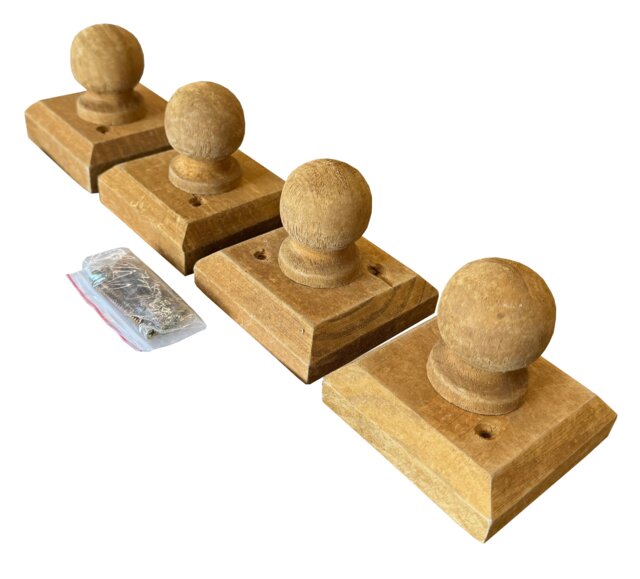 Wooden Fence Post Finial Ball Caps - Pack of 4