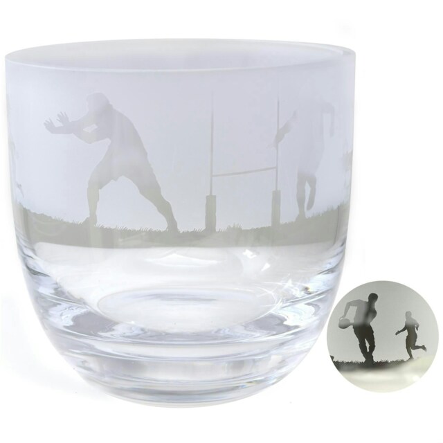 Animo Glass Candle Holder Engraved Pot Rugby
