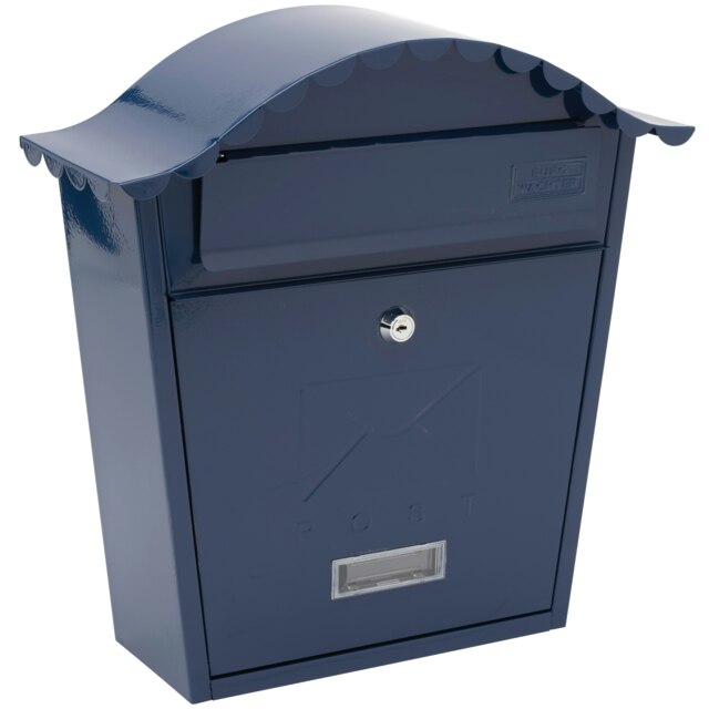 Burg-Wachter Classic Wall Mounted Galvanised Steel Lockable Weatherproof Post Box - 36x37x13cm Blue Midnight Blue