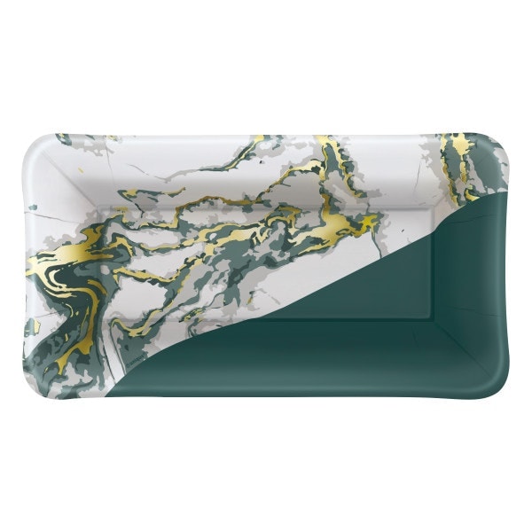 "Pack of 8 Modern Christmas Rectangular Foil 9"" x 5"" Appetizer Plates"