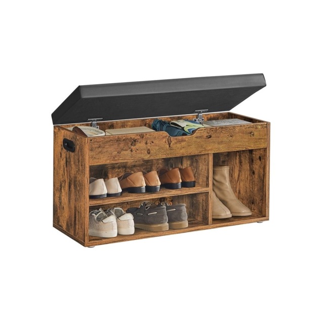 Shoe Storage Bench With Cushioned Seat and Compartments