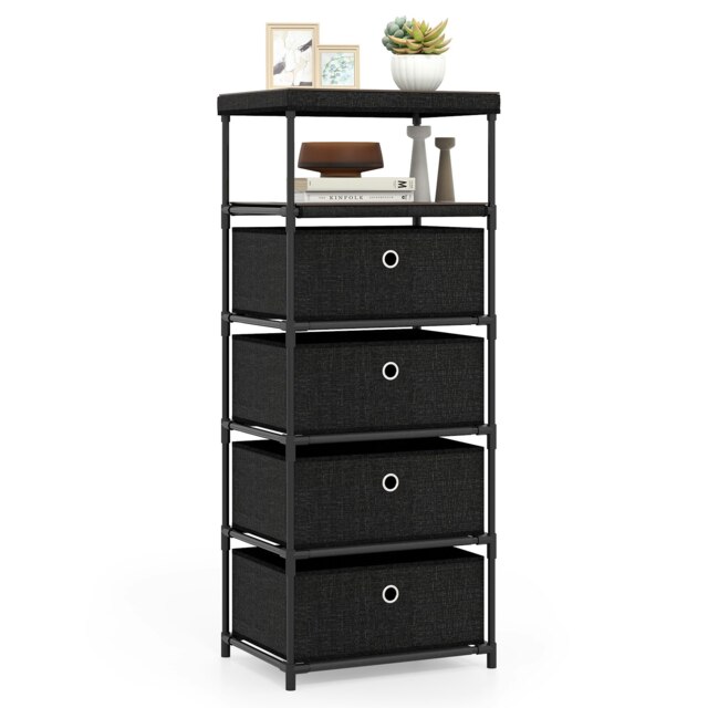 COSTWAY Fabric Chest of Drawers with 4 Drawers Black Black