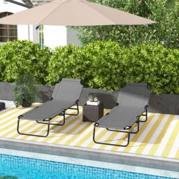 Outsunny 2 Piece Reclining Chaise Lounge with 5-Level Adjustable Backrest Grey Grey