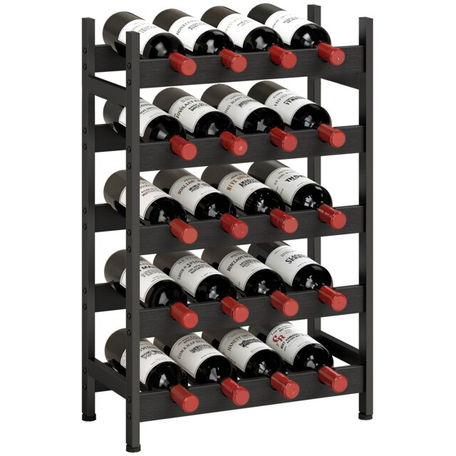 HOMCOM Wine Rack Freestanding 5-Tier 20-Bottle Capacity Black