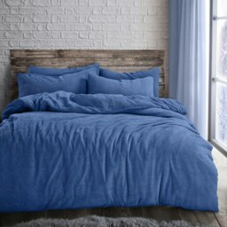 Velosso Plain Teddy Fluffy and Warm Fleece Duvet Cover Set Blue Blue Double