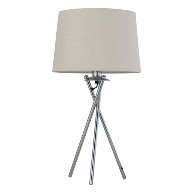 Tripod - Chrome Lamp with Natural Linen Shade Chrome Brown Large 1