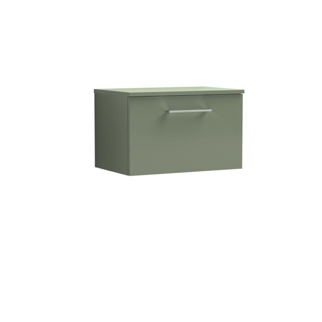 Balterley Level Contemporary Bathroom Wall Hung 1-Soft Close Drawer Vanity Unit with Worktop Green Satin Green