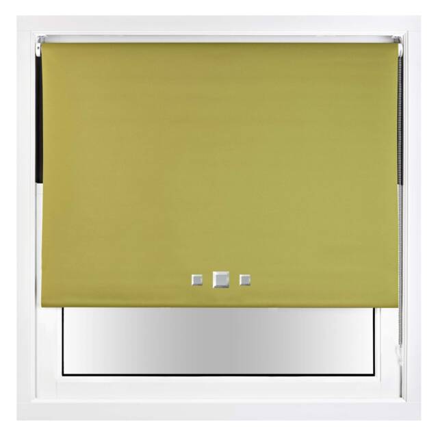 FURNISHED Blackout Roller Blind with Triple Square Eyelets Easy Fit Window Shade Green Green (W) 210cm x (L) 210cm