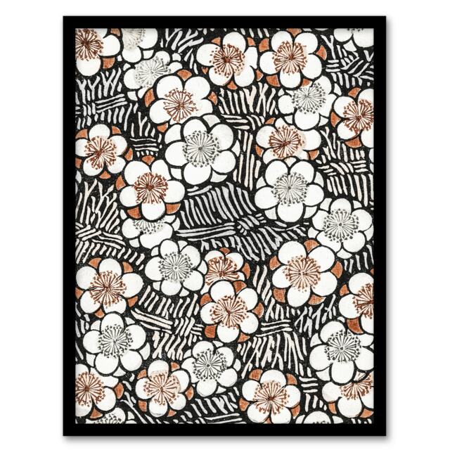 "Flowerbed Floral Pattern Vintage Japan Framed Wall Art Print Bijutsukai 12x16"""