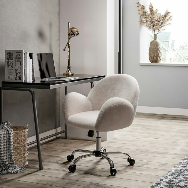 Living and Home Comfy Plush Swivel Office Chair, White