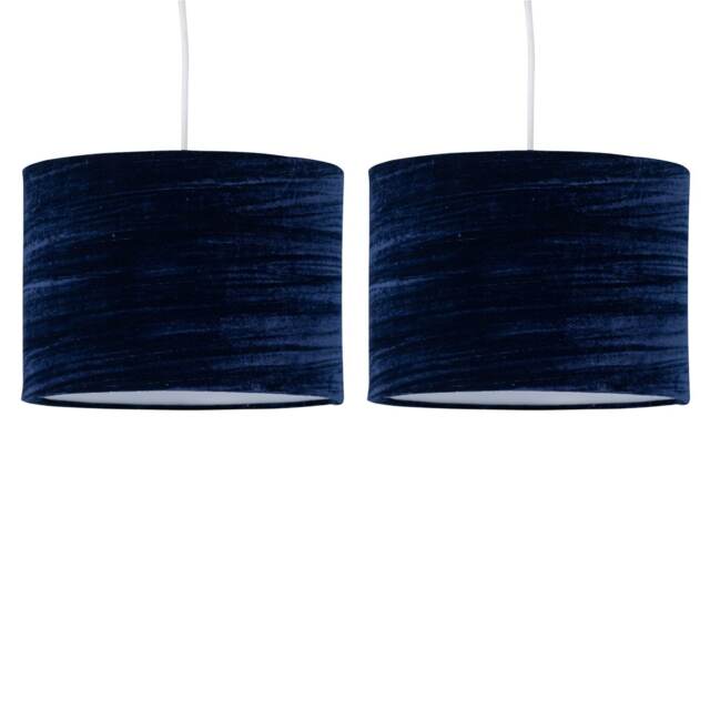 Set of 2 Navy Blue Crushed Velvet 25cm Pendant Lightshades Blue Medium 2
