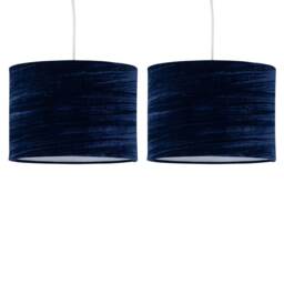 Set of 2 Navy Blue Crushed Velvet 25cm Pendant Lightshades Blue Medium 2