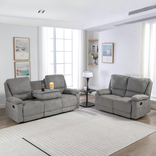 Sydney 2+3 Seater Fabric Manual Recliner Sofa Set (Grey) Grey Grey Five Plus Seater