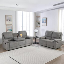 Sydney 2+3 Seater Fabric Manual Recliner Sofa Set (Grey) Grey Grey Five Plus Seater