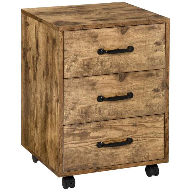 HOMCOM 3-Drawer Filing Cabinet, Mobile File Cabinet for Home Office, Small Rolling Filing Cabinet, Printer Stand, Under Desk File Cabinet for A4, Letter-Size Files, Rustic Brown
