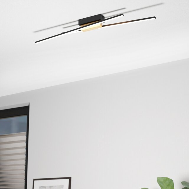 EGLO Panagria Modern LED Ceiling Light with Wood Accents WBS Black